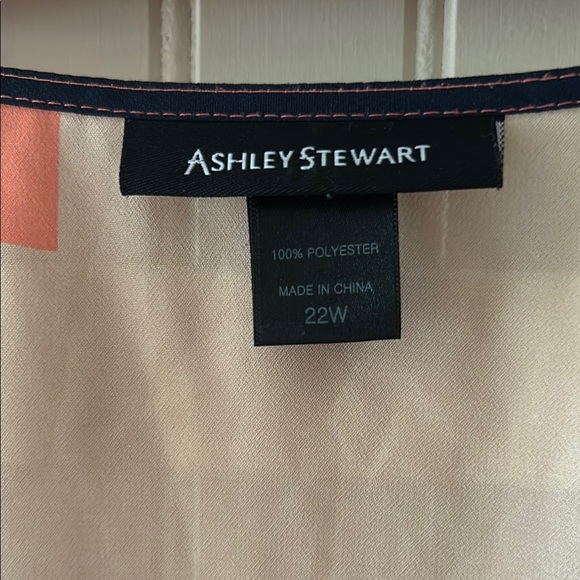 Ashley Stewart Tan and Orange Graphic Tie Front Blouse - Picture 2 of 5